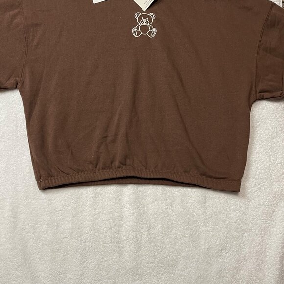 Hippie Rose Graphic Cropped Hoodie - Womens Brown Cozy Pullover Sweatshirt - Picture 7 of 15